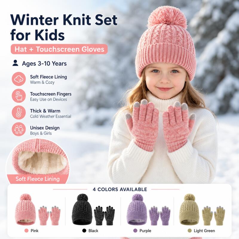 Knit Beanie Hat Warm - Çocuklar Kış Örgü Şapka Dokunmatik Eldiven